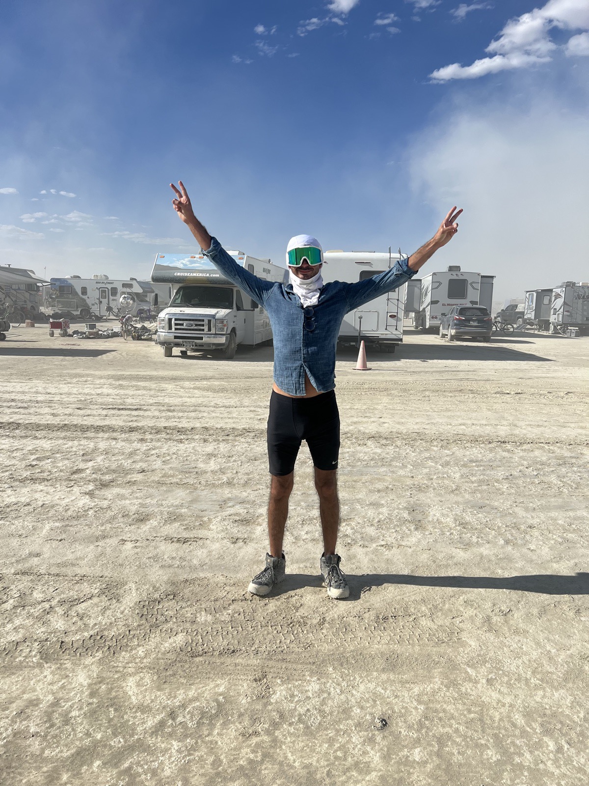 Lee Hnetinka on the playa at Burning Man, Black Rock Desert, Nevada