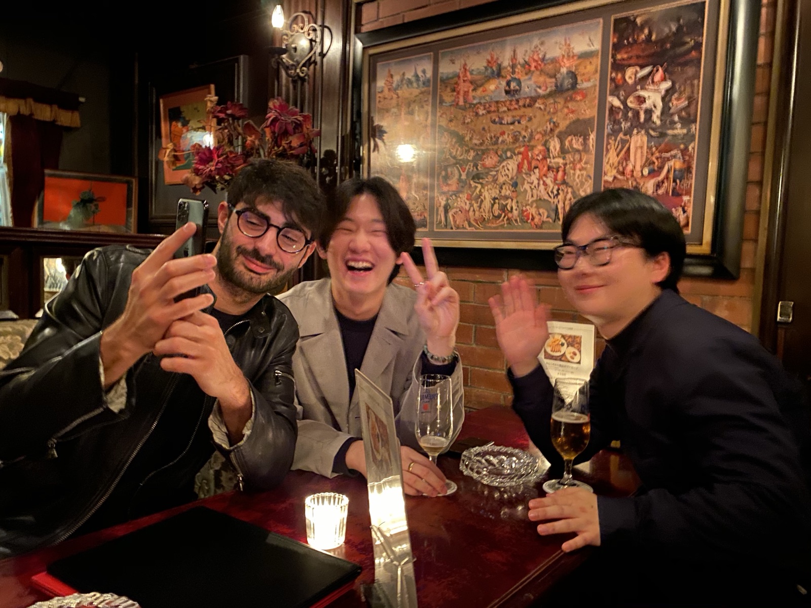 Lee Hnetinka with friends during an evening in Kyoto, Japan, 2019