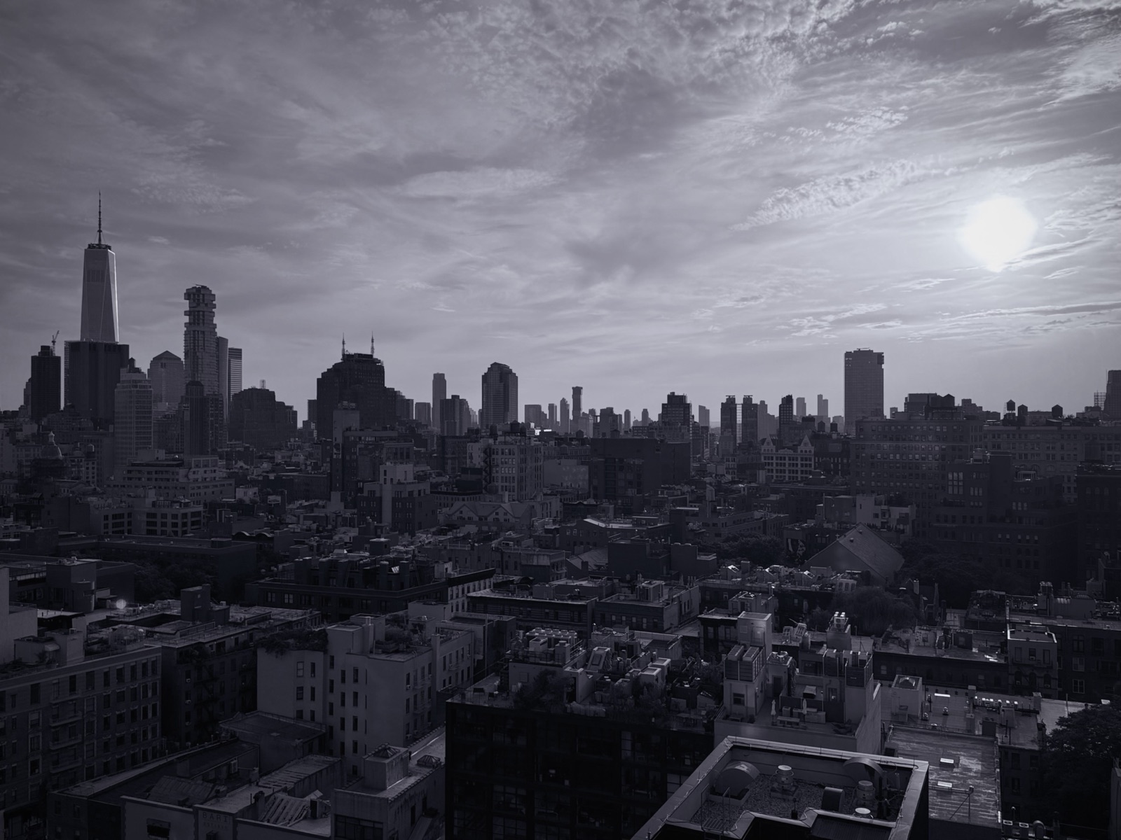 The Lower Manhattan skyline in black and white, New York City, photographed by Lee Hnetinka