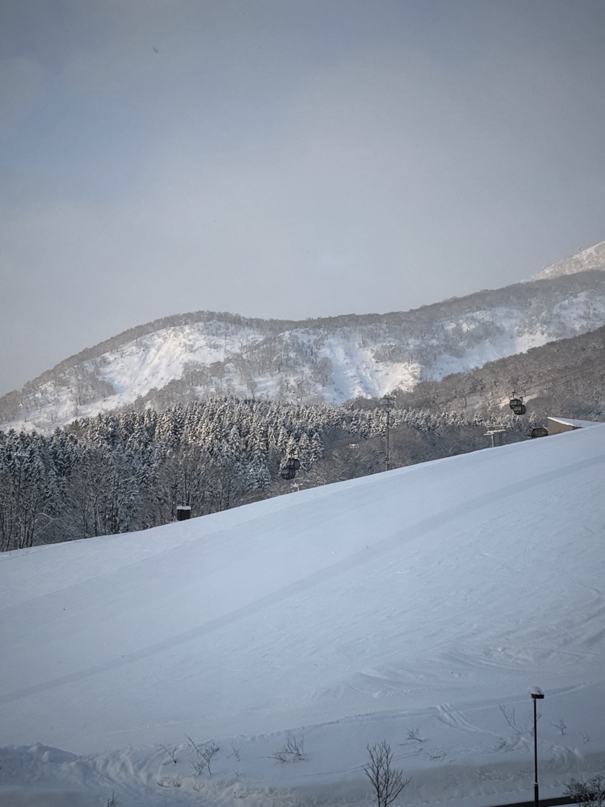 Mount Yotei seen across the snow from Niseko, Japan, photographed by Lee Hnetinka